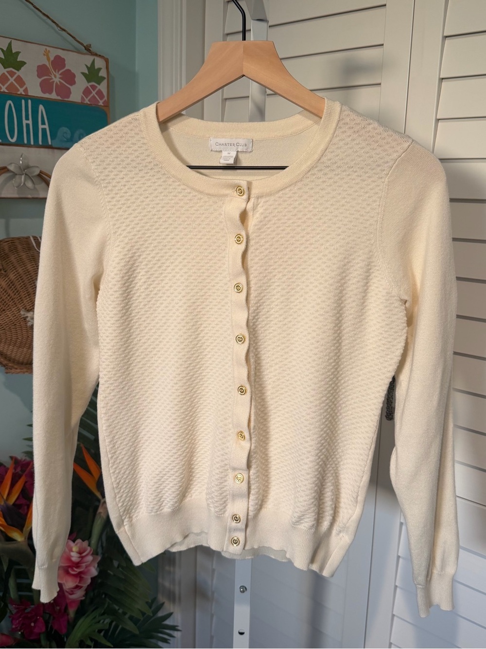 Charter Club Cream Textured Button-Front Cardigan